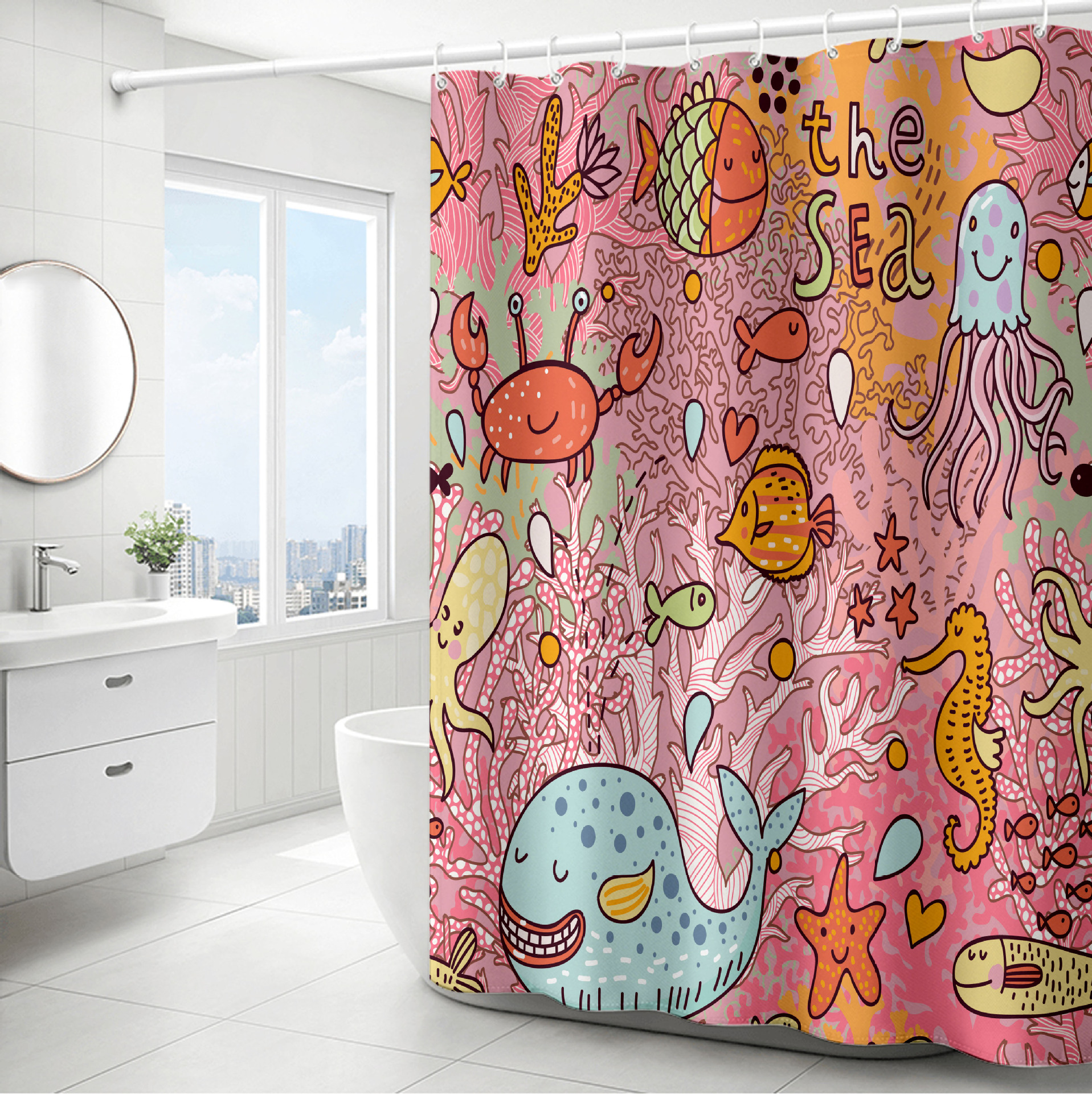 YL-37815 Polyester Ocean Print Thickened Waterproof Shower Curtain - Multiple Styles Available for Wholesale Bathroom Curtains
