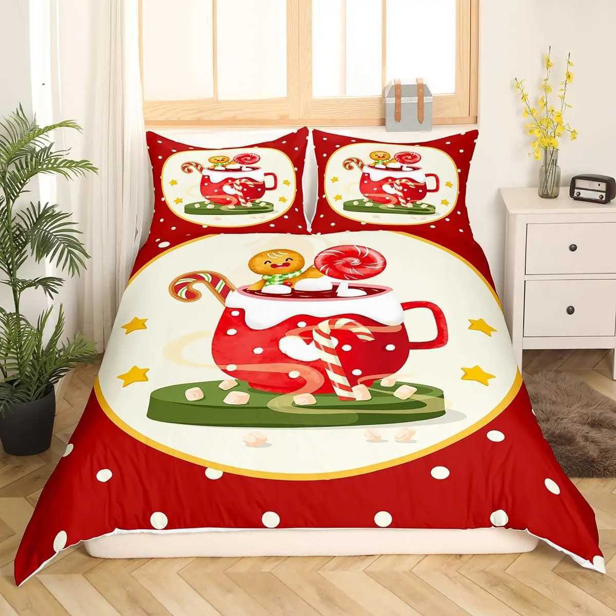 Christmas Gingerbread Man Xmas Theme Duvet Cover Christmas Comforter Cover Cartoon Snowman Christmas Tree Bedding Set Pink Quilt Cover Y251126