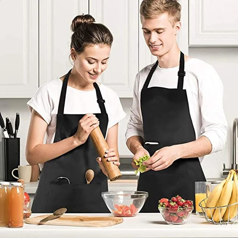 Neutral adjustable cooking apron household solid color chef barbecue barber adult pocket kitchen supplies 250420