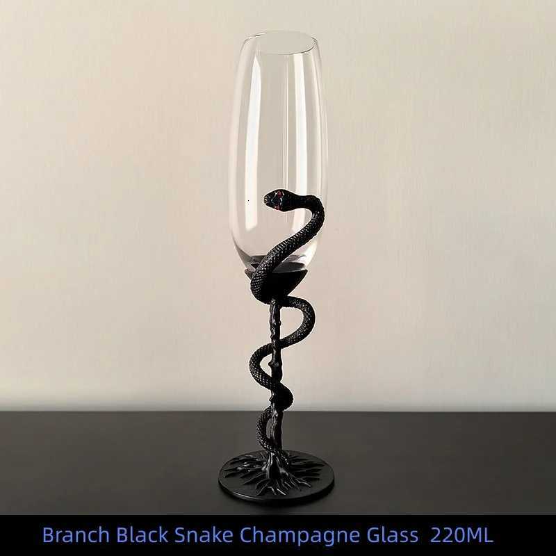 Black /Sliver Snake Champagne Glass Branch Snake Wine Goblet Glass Creative Gothic Cocktail Glass for Bar Party Gift C251126