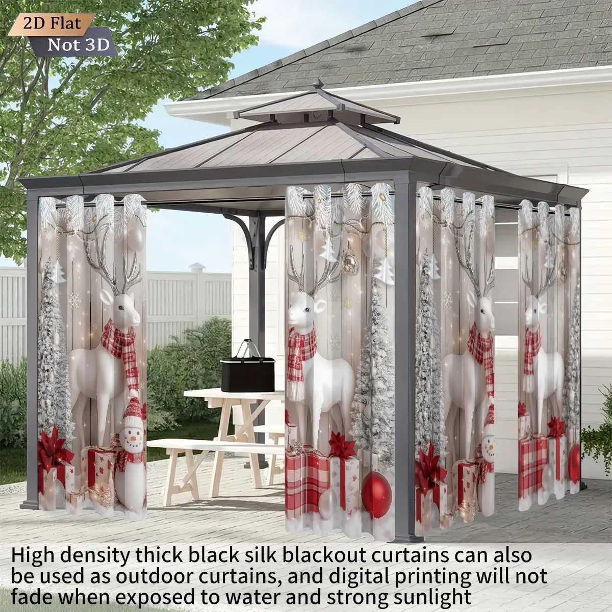 Curtain Christmas 2 Merry Christmas reindeer snowman print blackout curtains multiple sizes bedroom insulation holiday decoration machine washable Y25