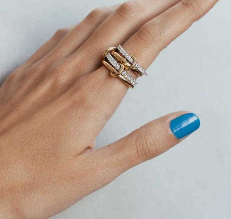 Halley Gemini Spinelli Kilcollin Rings Brand Designer New in Fine Jewelry Gold and Sterling Sier Hydra Linked Ring stack
