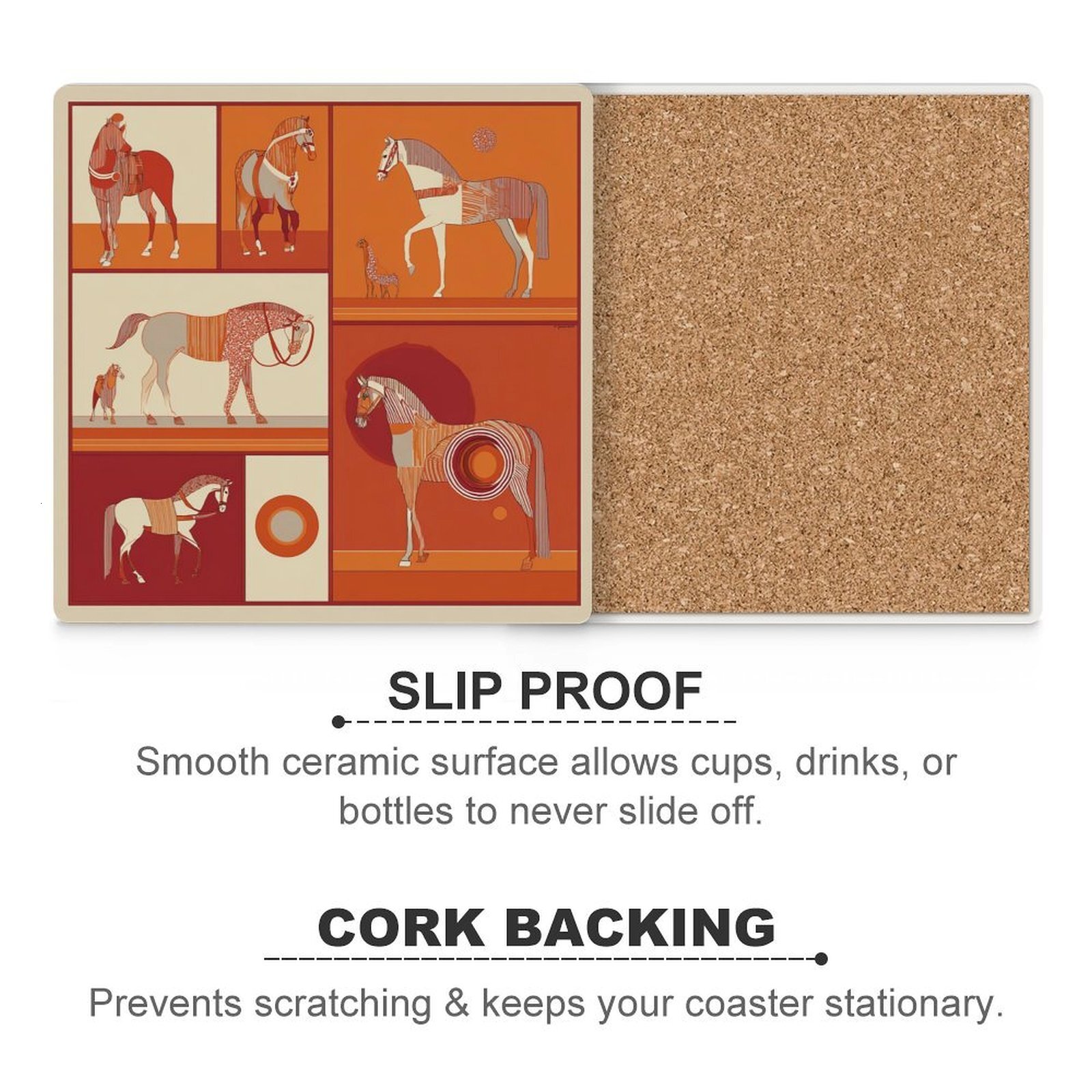 Custom H Designer Coasters Set of 6 Coasters for Drinks Luxury Horse Ceramic Drink Coaster for Tabletop Protection Coffee Table Decor Ideal for Warmin