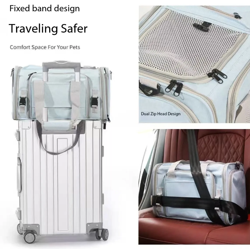 Pet aviation soft bag with bidirectional expansion, large capacity cat bag, portable for outdoor use, can be carried on the plane, single shoulder cro