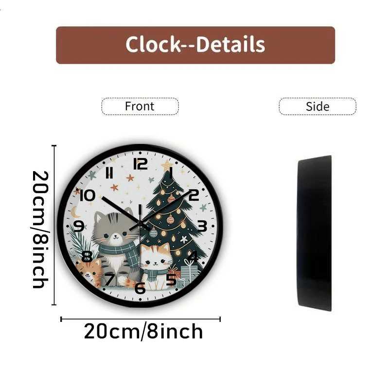 Christmas For Cat Cartoon Round Silent Hanging Wall Clock Suitable For Living Room SchoolStudy RoomBedroom Childrens Gifts C251126