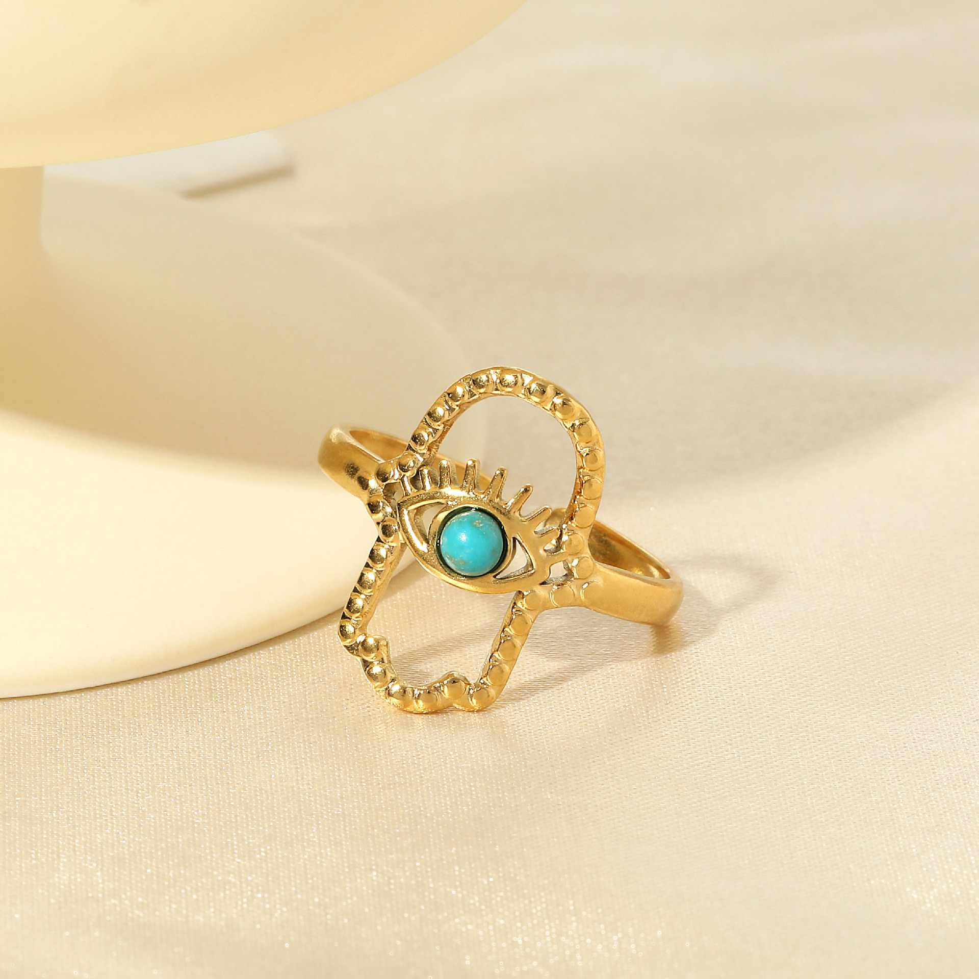 New Ladies Ring 18K Gold Plated Turquoise Heart Eye Openable Jewelry High quality gold designer diamond ring rings designer for women engagement men l - view 4