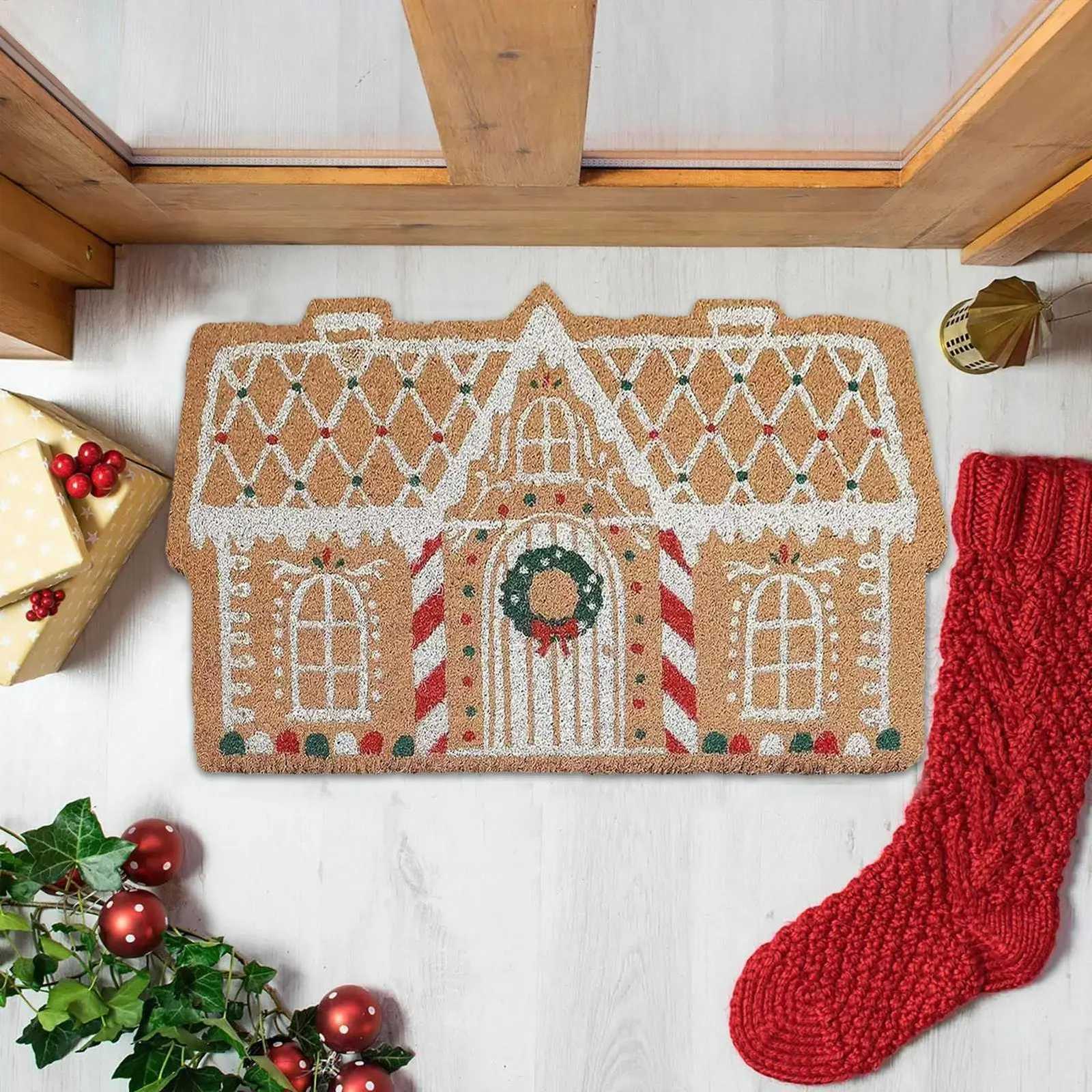 Christmas Front Door Mat Entrance Mat Non Slip Gingerbread House Door Mat for Shower Floor Living Room Kitchen Porch IndoorM251126