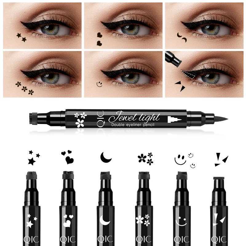 1pcs Liquid Eyeliner Pen Set Dual-Tip Stamps with Black Ink - Includes Heart Moon Star Shapes for Eye Makeup Eyeliner StampT251126