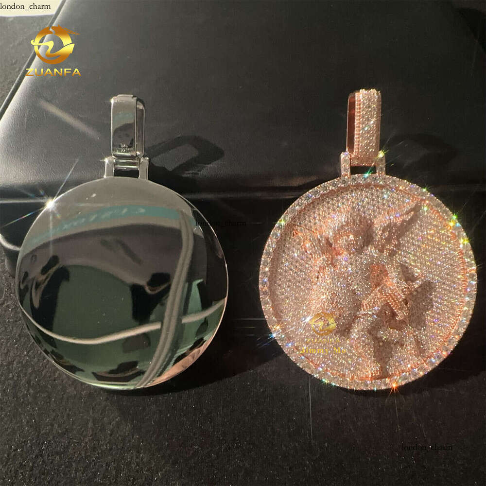 2.5inch Diameter Rose White Gold Plated Iced Out Sterling Sier Hip Hop Jewelry VVS Moissanite Angel Pendant