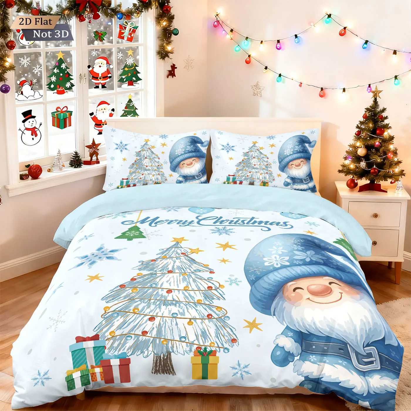 Christmas 3pcs Merry Christmas Blue goblin print coreless duvet cover set multi size dormitory bedding holiday decoration machine washable Y251126