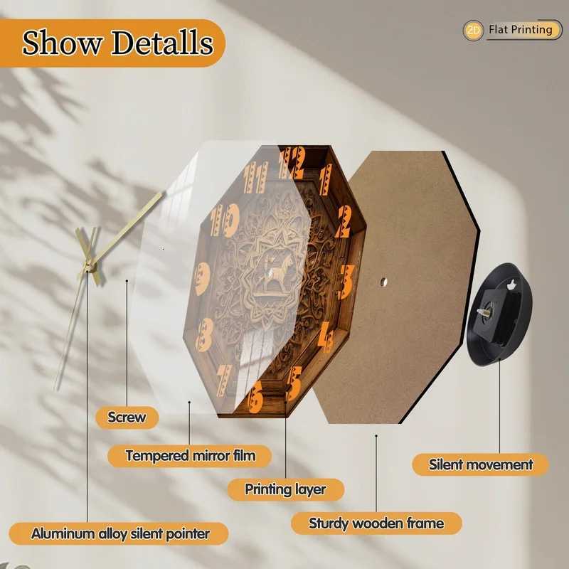 Attractive Premium Intricate Octagon Wooden Carved Deer Wall Clock for Office Farmhouse Valentines Day Halloween Easter Gifts C251126