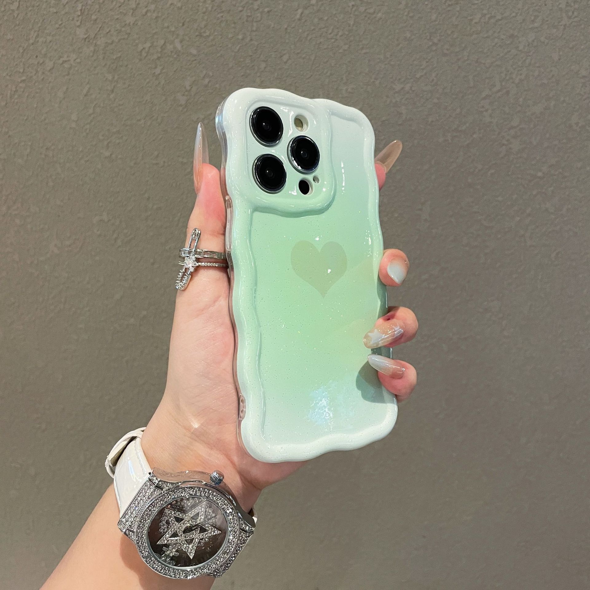 Heart Phone Case Compatible with iPhone 16 Pro Max Twisted Wave Edge Protective Case iPhone 15/14 Pro