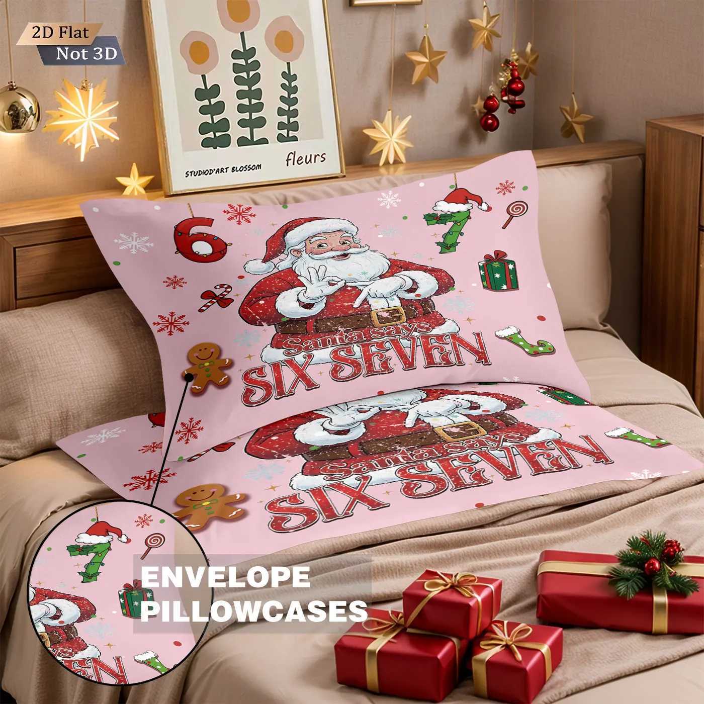 Christmas 3pcs pink Santa Claus 67 element printed coreless duvet cover set multi size bedroom bedding holiday decoration machine washable Y251126