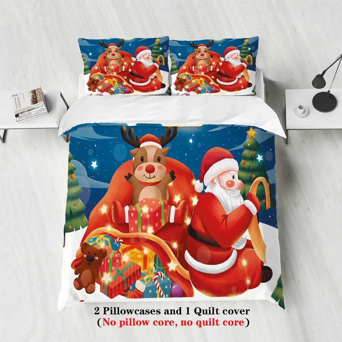 Christmas 3pcs Santa Claus Reindeer Red Printed Coreless Bedding Set Soft and Comfortable Multi Size Dormitory Bedroom Machine Washable Y251126