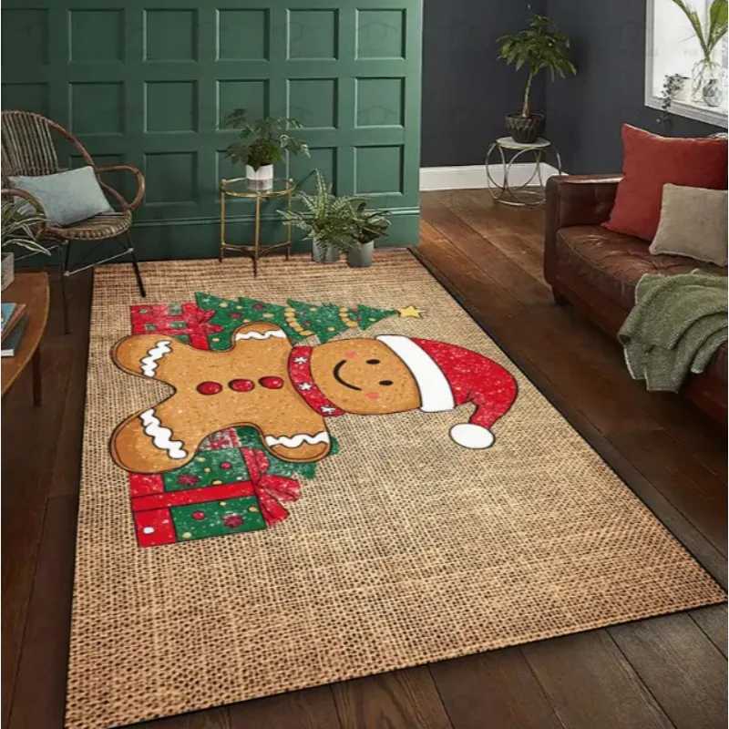 Gingerbread Man Carpet Christmas Tree Christmas Floor Mat Terrace Living Room Bedroom Balcony Camping Outdoor Carpet DecorationM251126