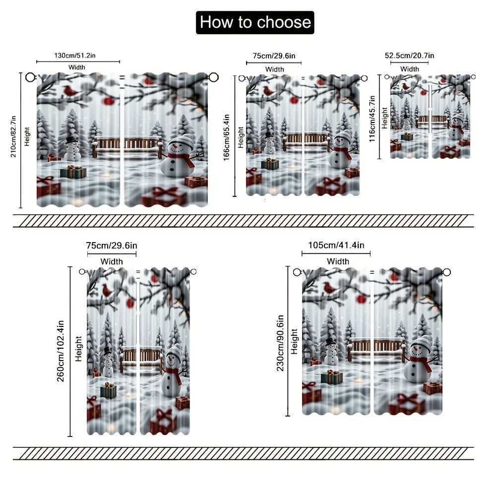 Curtain Christmas 2PC Snowman Cardinal Sheer Curtains Light-Filtering Polyester Snowy Forest Print Rod Pocket Top All-Season Holiday Decor Y251126