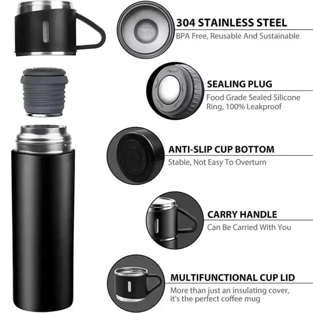 304 Stainless 500ml Steel Vacuum Insulated Water Portable Coffee Bottle Office Gift Set Business Style Travel Thermal Mug 251114 W260226