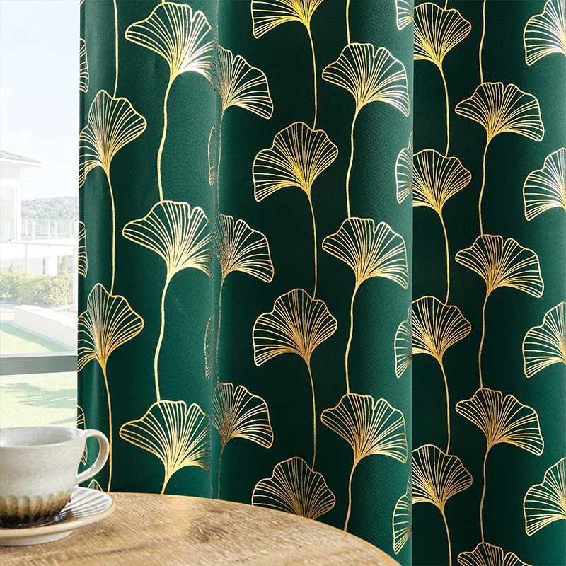 Curtain Christmas 1 piece of blackout curtains gold leaf ginkgo leaf curtains room light-reducing heat-insulating and noise-reducing curtains Y251126