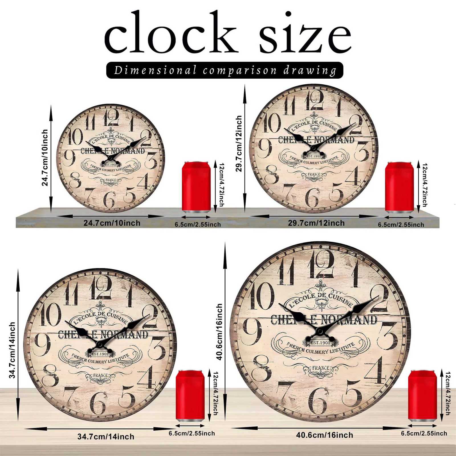 1pc Wooden veneer wall clock wall clock designed with vintage wood texture and French Culinary school theme Silent clock - for C251126