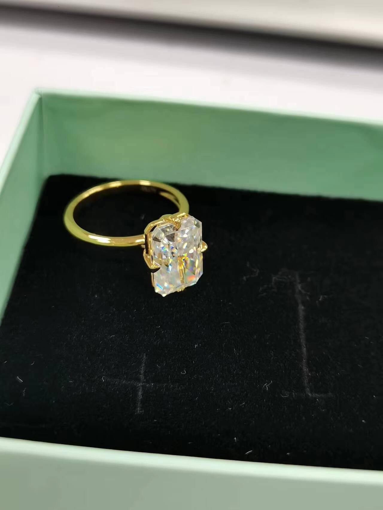 Fancy Gem 14k Yellow Gold Radiant Solitaire 2CTW Lab Moissnaite Diamond Band Wedding Ring for Women