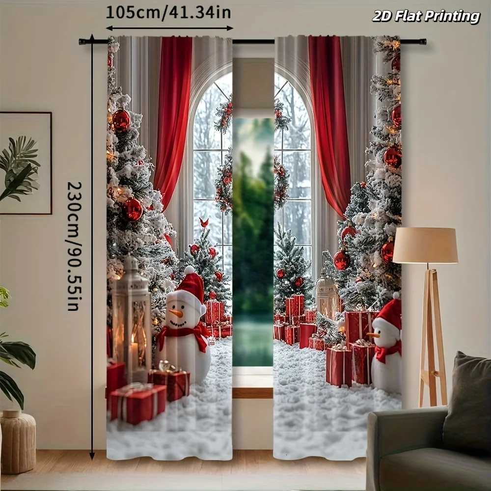 Curtain Christmas Snowman Tree Christmas Curtains 2pcs 2D Flat Print Polyester Rod Pocket Machine Washable for Living Room Bedroom Study Decor Y251126