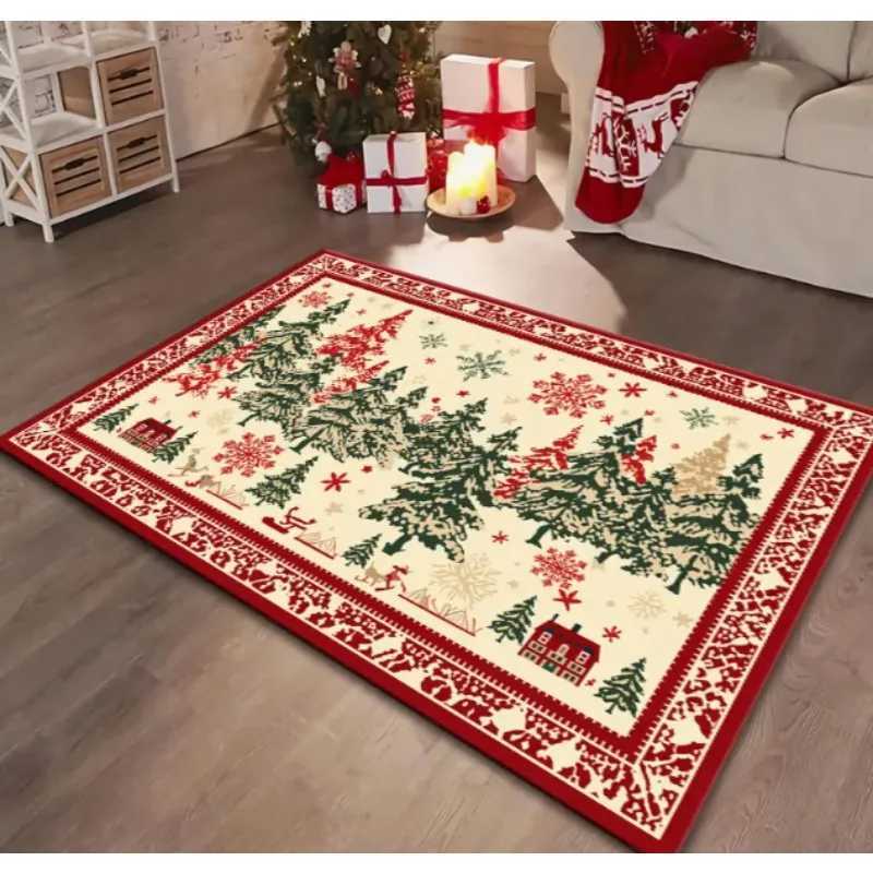1pc Christmas Tree Area Rug with Christmas Tree Patterned Christmas Floor Mats Large Size Mats for Terrace Home Decoration RugsM251126