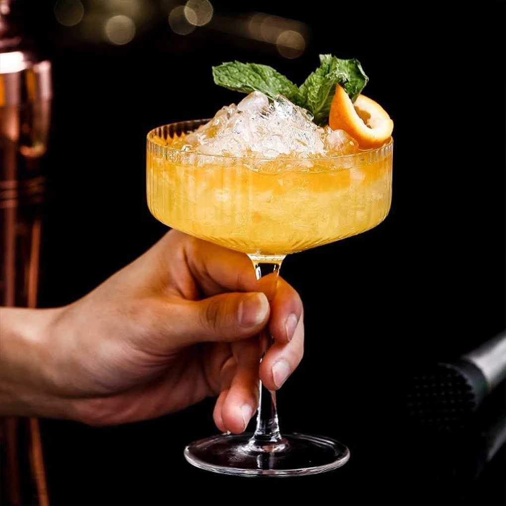 2Pcs Martini Glasses Tall Clear Ribbed Glass Wine Glasses For Cocktail Versatile Drinks Fashionable Champagne Coupe Glasses C251126