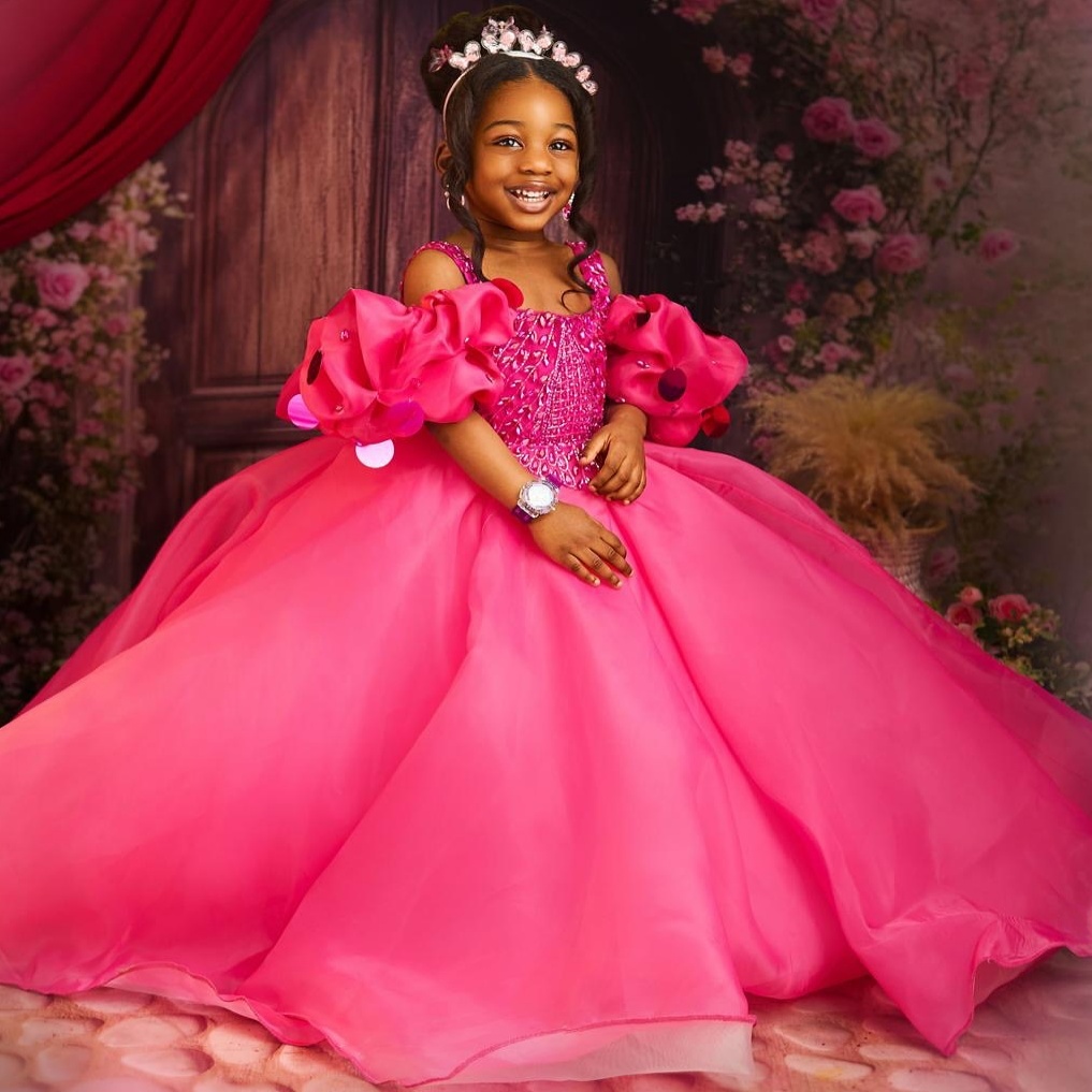 2026 Fuchsia Ball Gown Flower Girl Dresses Beaded Crystals Spaghetti Organza Little Girl Christmas Peageant Birthday Christening Tutu Dress Gowns ZJ42