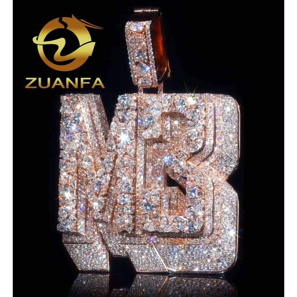 Ice out VVS Moissanite Hip-Hop Jewelry Chain Mixed Chalcedony Sier Ice Out Letter Pendant Passed Tester