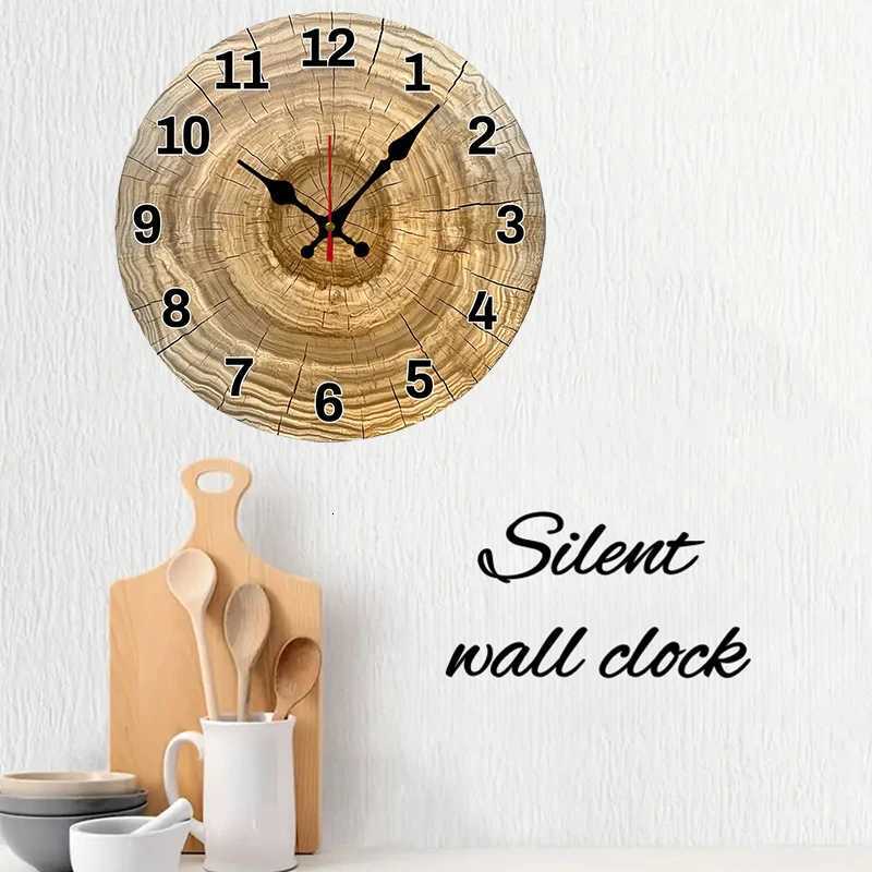 Tree Cross Section Wooden Round Silent Hanging Wall Clock Suitable For Living Room OfficeStudy Room Bedroom Home Decoration C251126