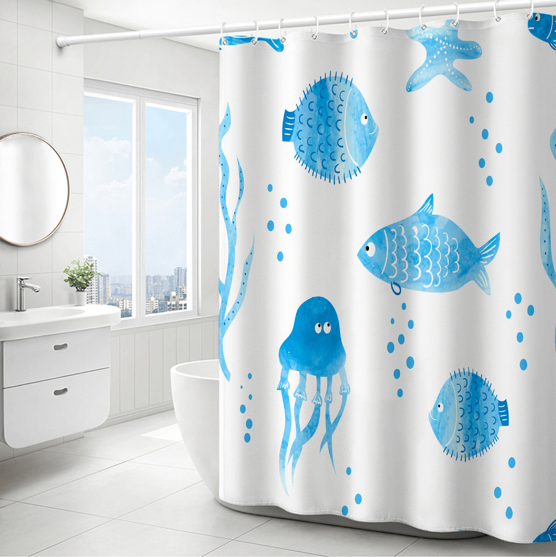 YL-37814 Series Polyester Waterproof Shower Curtain with Digital Printing