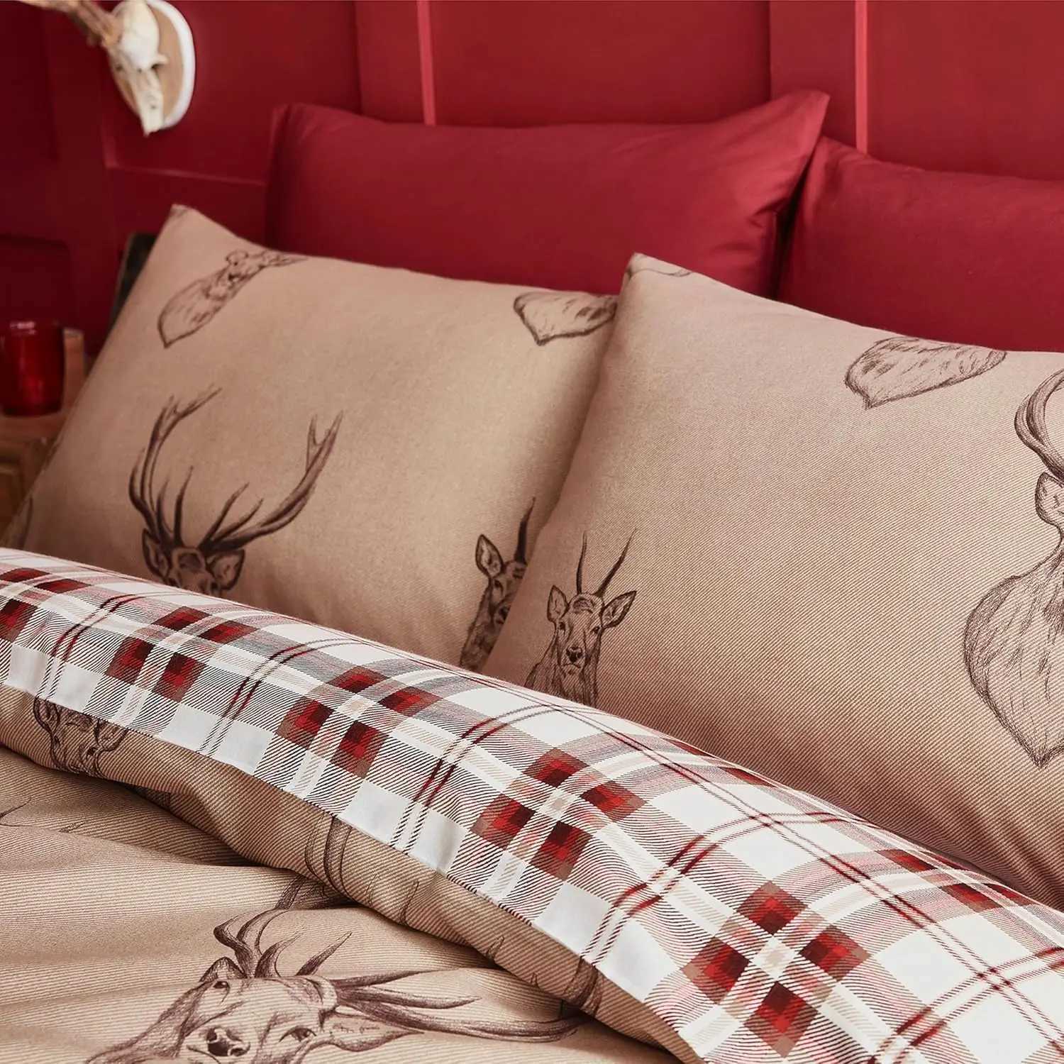 Christmas Check Reversible King Duvet Cover Set with Pillowcases Reindeer Plaid Double-sided Printing 100 PolyesterQueen King Size Y251126