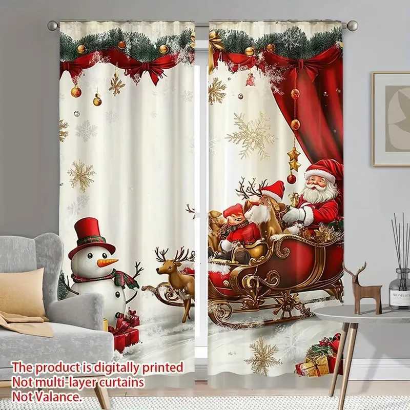 Curtain Christmas 2pcs Joyful Christmas scene patterned curtains filter polyester curtains for Christmas family windows Y251126