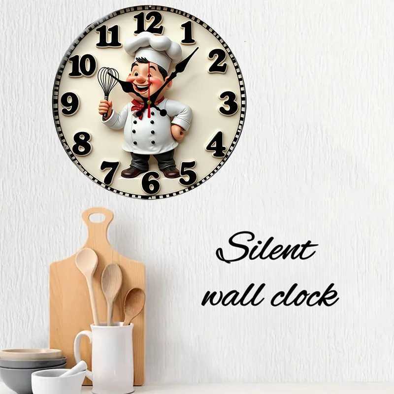 Happy Chef Kitchen Wooden Round Silent Hanging Wall Clock Suitable For Living Room Office Study RoomBedroom Home Decoration C251126
