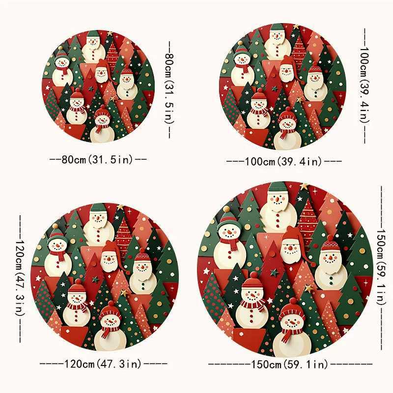1pc Snowman Christmas Tree Round Mat - Red/Green/Golden Winter Mat with Non-Slip Backing Machine Washable Soft Mat for RoomM251126
