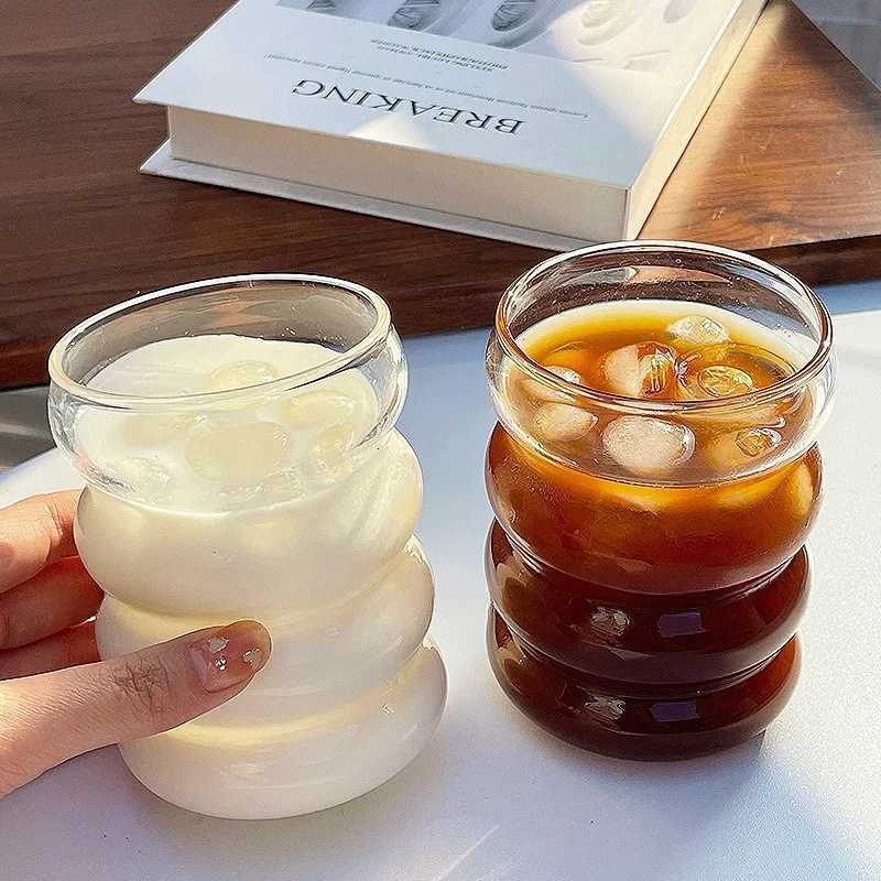 Glass Cup Household Corrugated Glass Cup Coffee Milk Cup Transparent Glasses Ice Juice Mug Tea Cup Drinkware Retro C251126