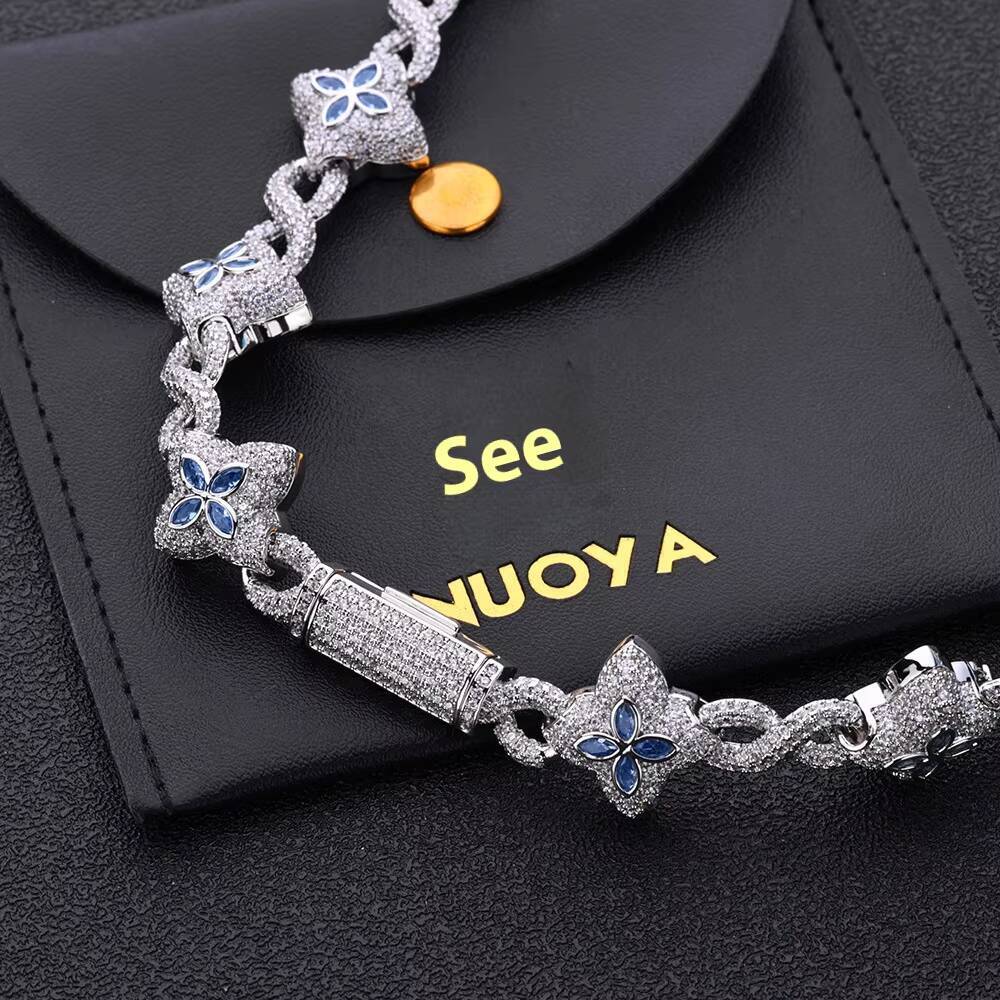 European American High-End Versatile Hand Jewelry Eight-Character Cuban Bracelet for Men Moissanite Bracelets Bangles