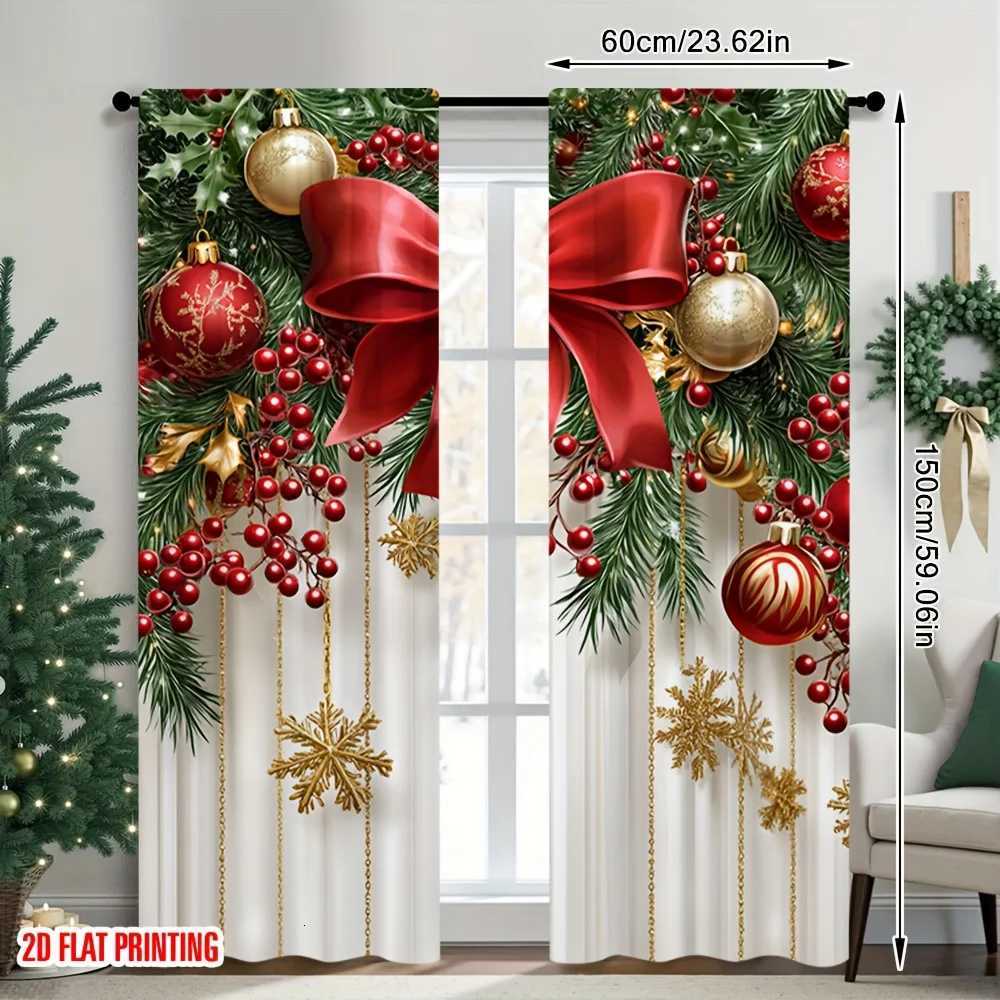 Curtain Christmas 2pcs Holiday Christmas Sheer Polyester Curtains with Rod Pocket for Living Room Bedroom Office Kitchen Home Decor Y251126