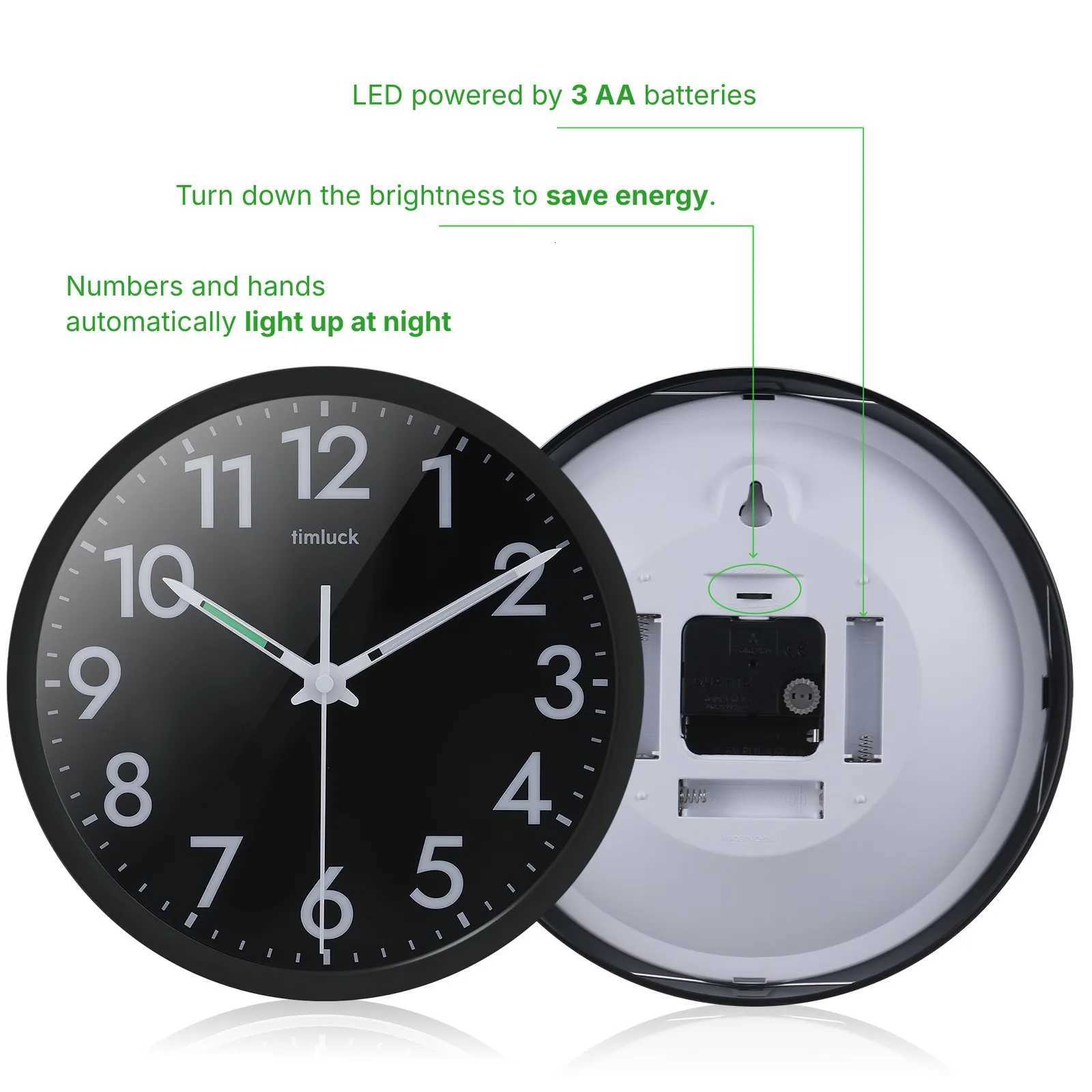 Silent Non-ticking LED Wall Clock with Light Sensor Auto-Illuminated Numbers Hands Adjustable Brightness Non-Fluorescent C251126