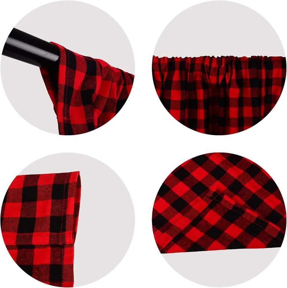 Christmas Green Check Plaid Curtains Farmhouse Style Gingham Curtain Christmas Decorative Adjustable Shades Rod Pocket Window Valances Y251126