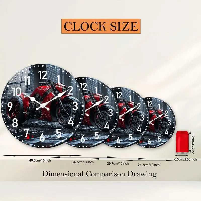 Red motorcycle against brick wall Quartz round Analog Wooden Silent Wall Clock original Perfect Christmas gift for friends C251126