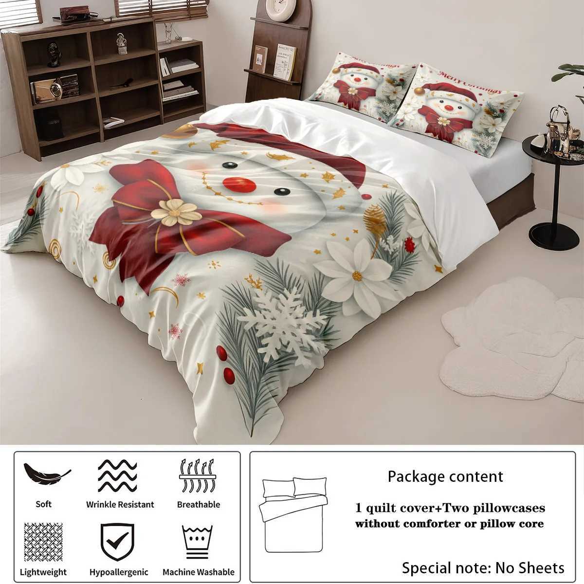 Christmas 3pc Christmas Snowman Printed Bedding Set Coreless Soft Comfortable Multiple Sizes Machine Washable 1 Duvet Cover 2 Pillowcases Y251126