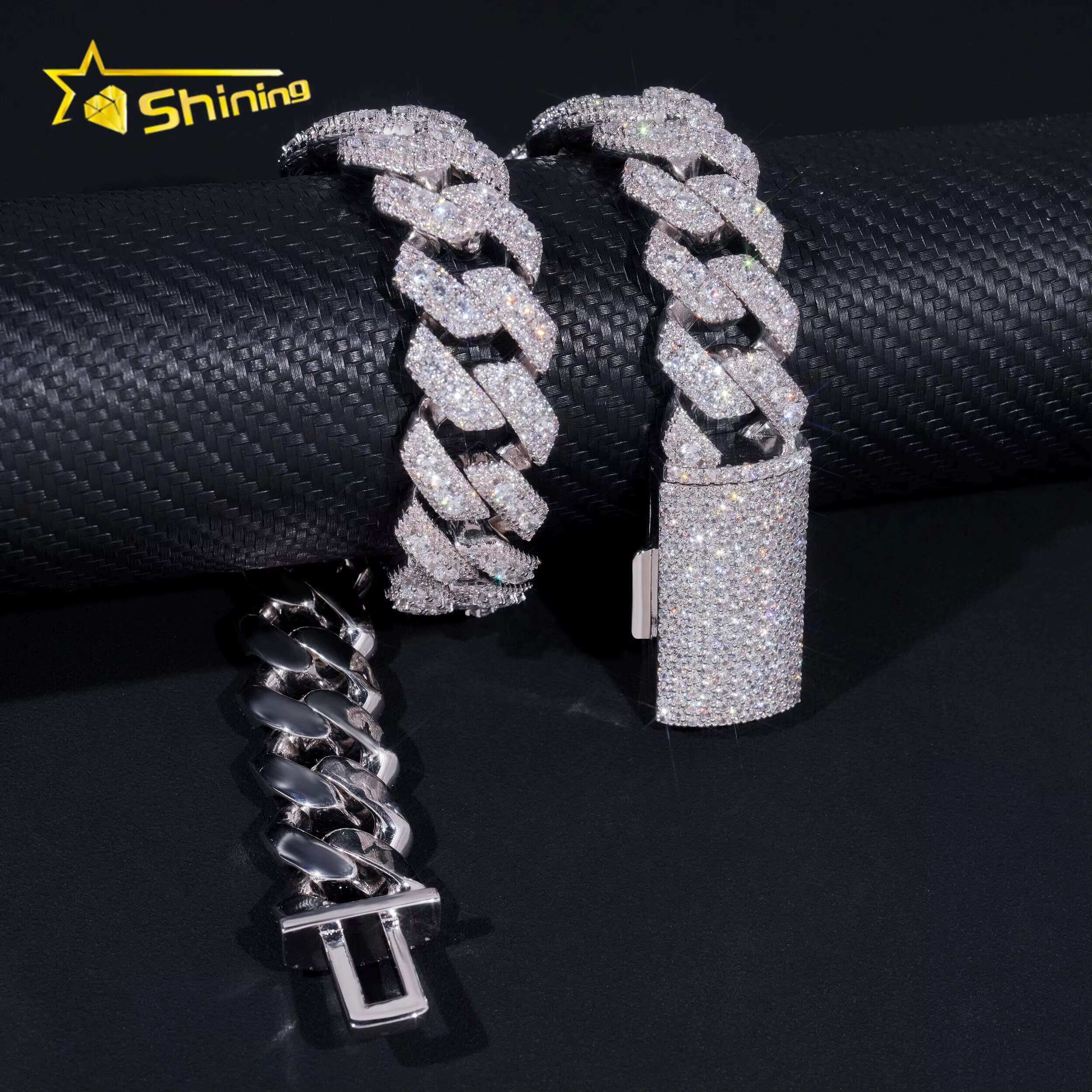 Big Heavy 22mm Sticking Out 3 Rows Hip Hop 925 Silver Moissanite Diamond Cuban Link Chain for Men