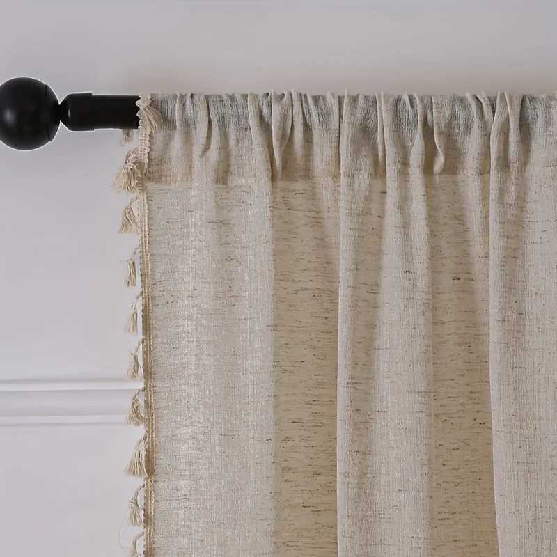 Curtain Christmas Natural Linen Curtains 84 Inch Length for Living Room 1 Panel Drape Semi Sheer Neutral Country Rustic Y251126