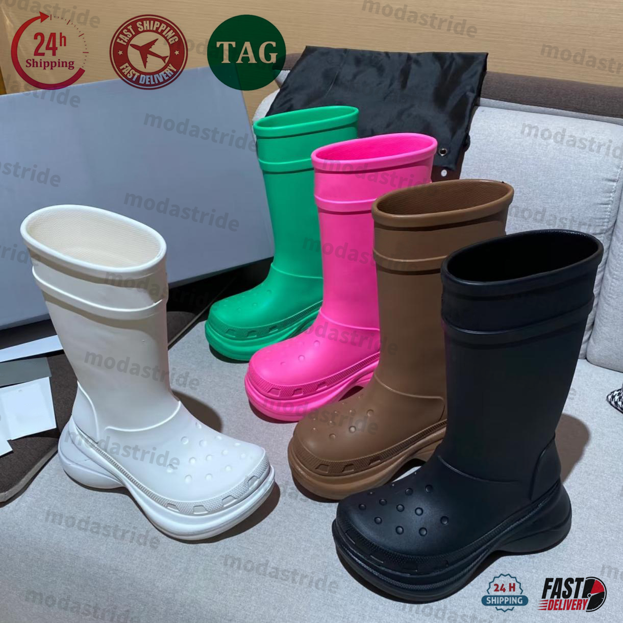 designer boot rain rubber knight boots winter knee ankle croc women winter rainboots platform slip on half pink black green focalistic outdoor