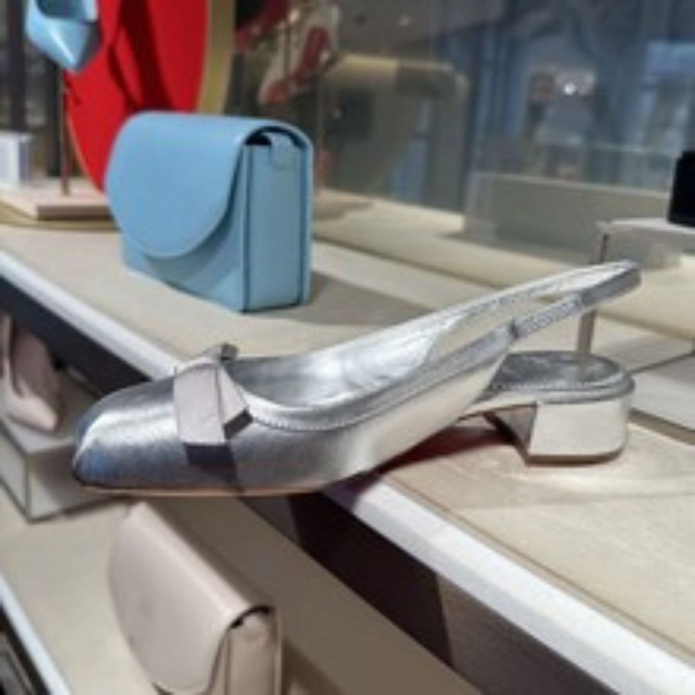 Women's Square Toe Bow Slingback Block Heel Sandals Metallic Black/Silver Evening Party Footwear---168-10