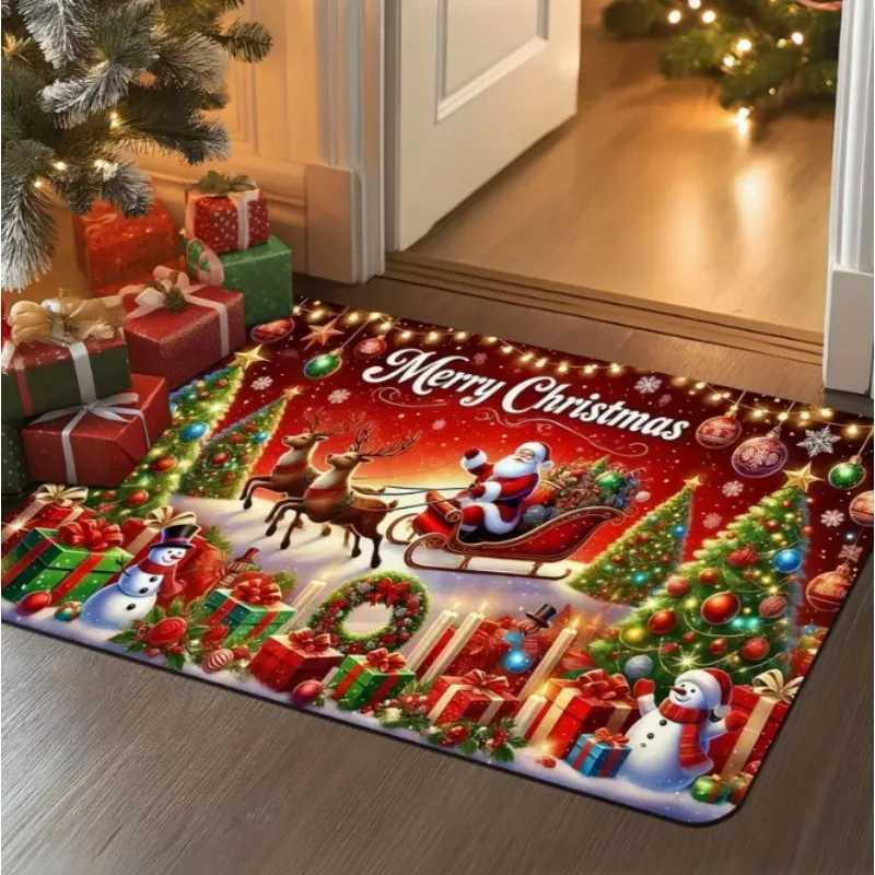 Holiday Christmas Doormat Featuring Santa Claus Reindeer Snowman Entrance Living Room Bedroom Kitchen Bathroom Christmas DecorM251126