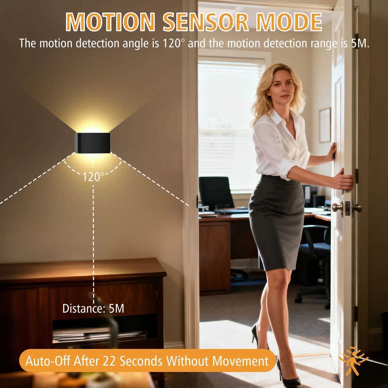 Rechargeable Up And Down Indoor Wall Lamp With Motion Sensor Warm White LED Wireless Wall Lamp With Remote Control M251126