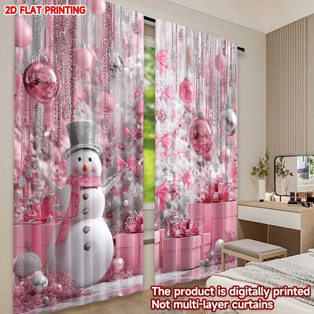 Curtain Christmas 2D flat printing 2pcs Christmas curtains Snowman tree ball pink silver Digital Printed Polyester Drapes Durable Party Holiday Y25112
