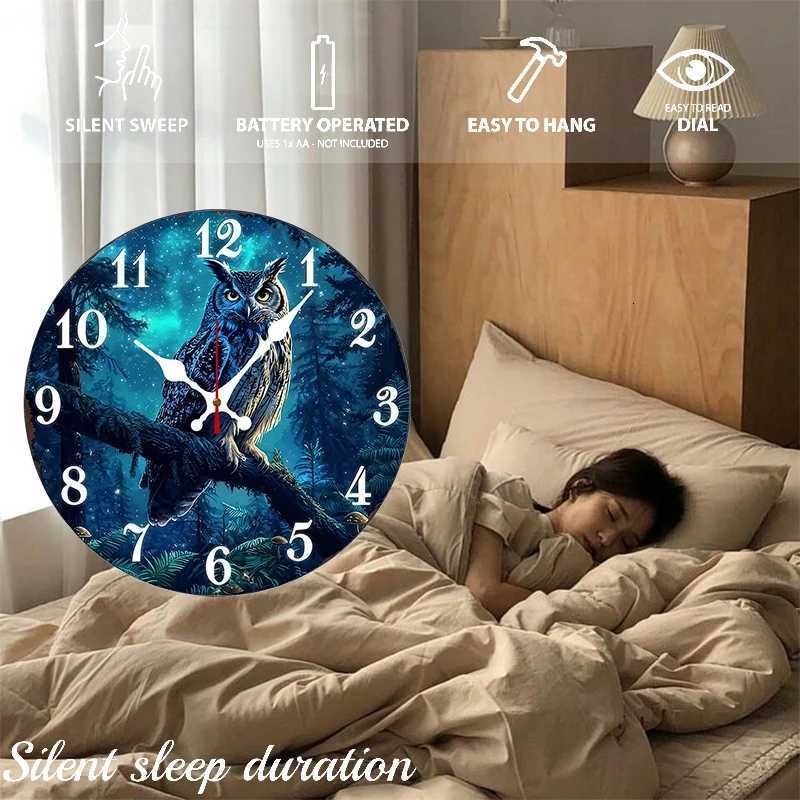 Mystical Forest Owl Wooden Round Silent Hanging Wall Clock Suitable For Living Room OfficeStudy RoomBedroom Home Decoration C251126